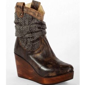 Bed Stu Bruges Womens Platform Wedge Leather Knit Western Boot Shoes 6.5 nwt